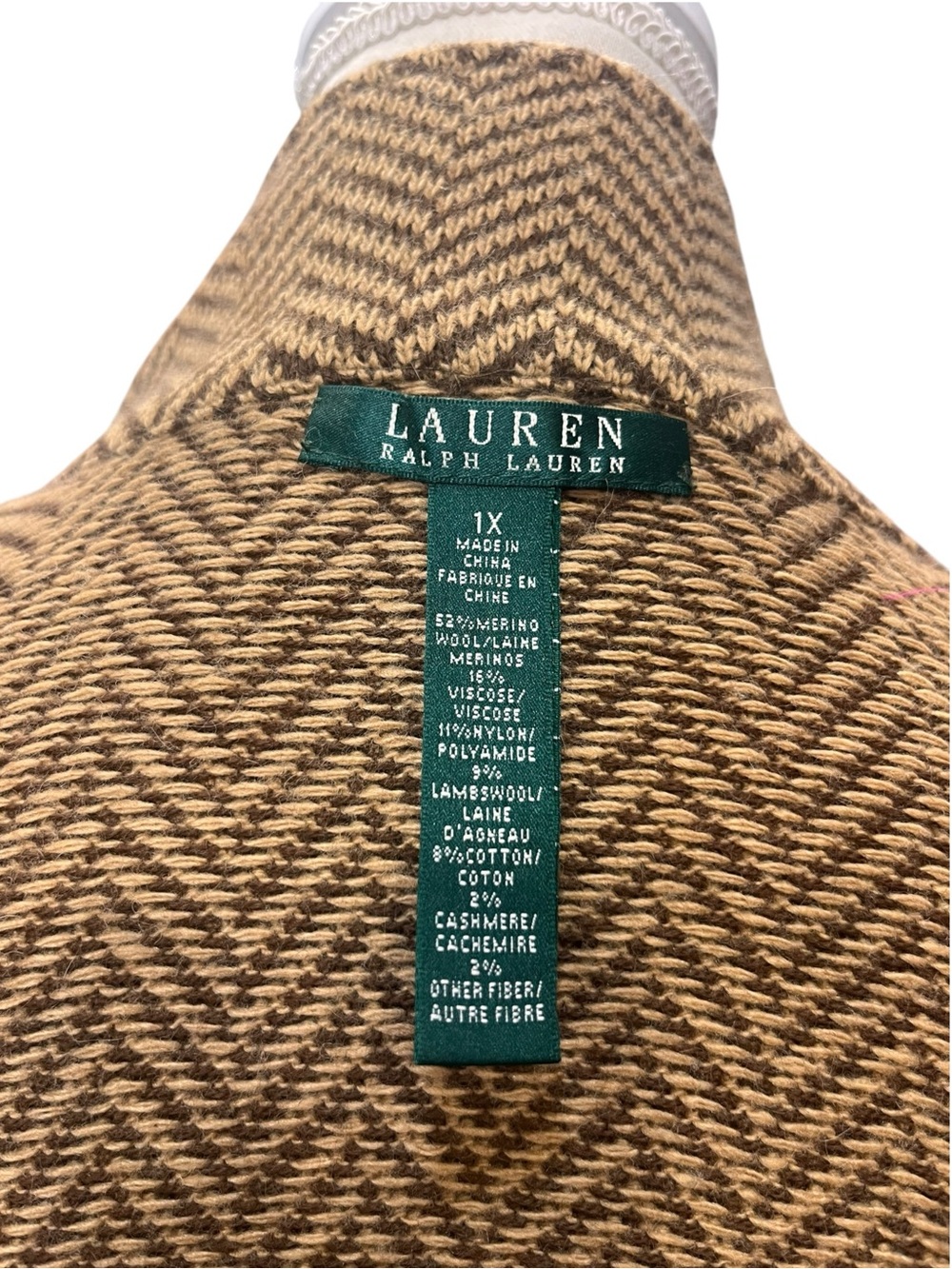 Lauren Ralph Lauren 1X Brown Herringbone Wool Cashmere Long Blazer Jacket - Picture 11 of 14